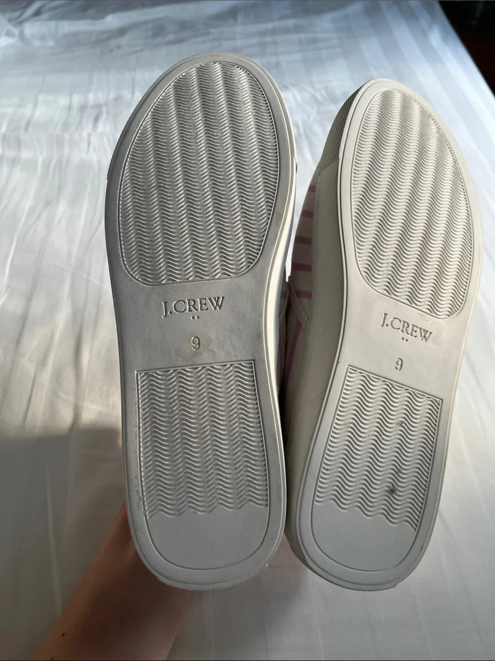 J. Crew Ivory and Light Pink Striped Canvas Slip-Ons